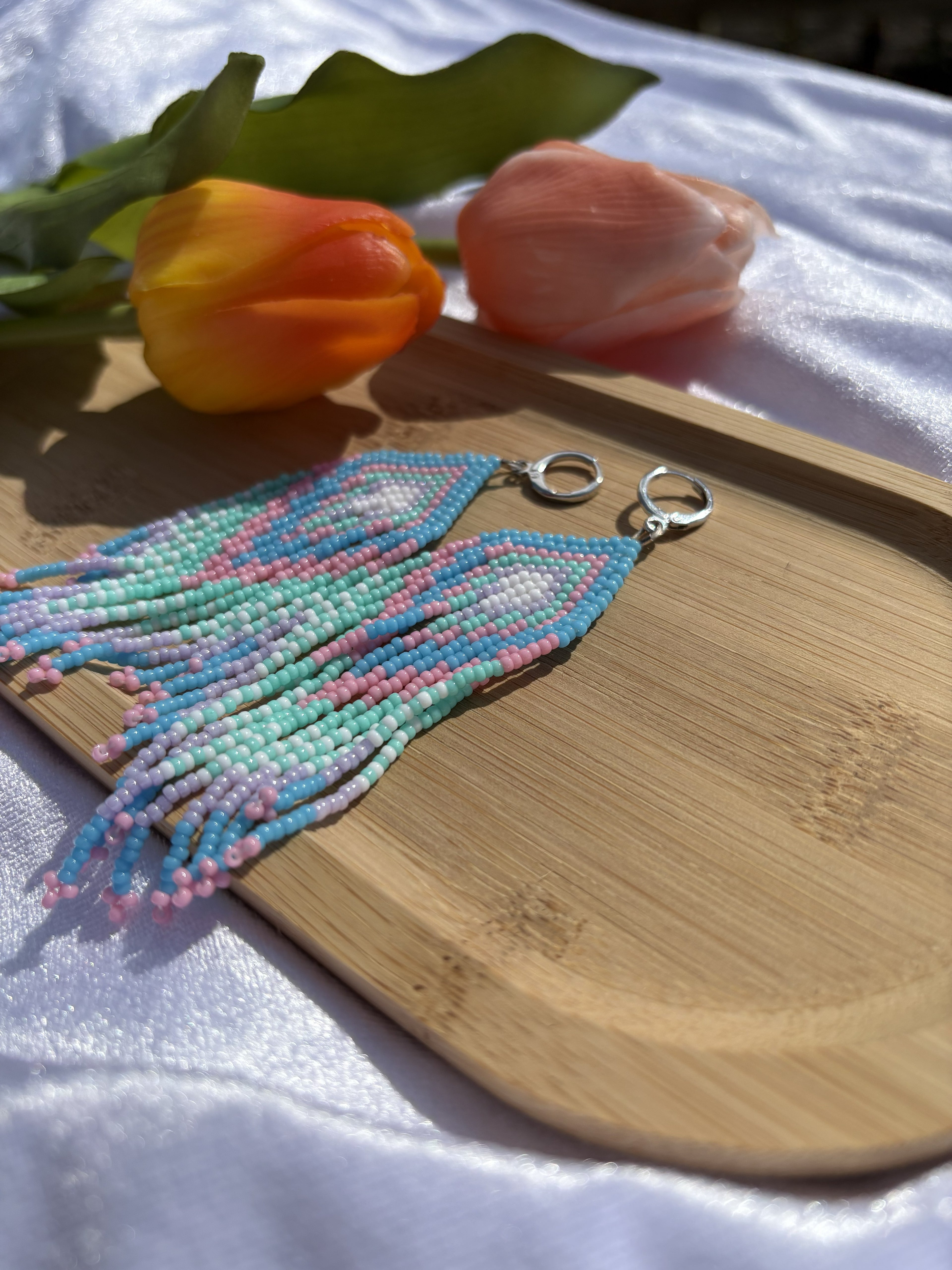 Baby Blue Fringe Oorbellen
